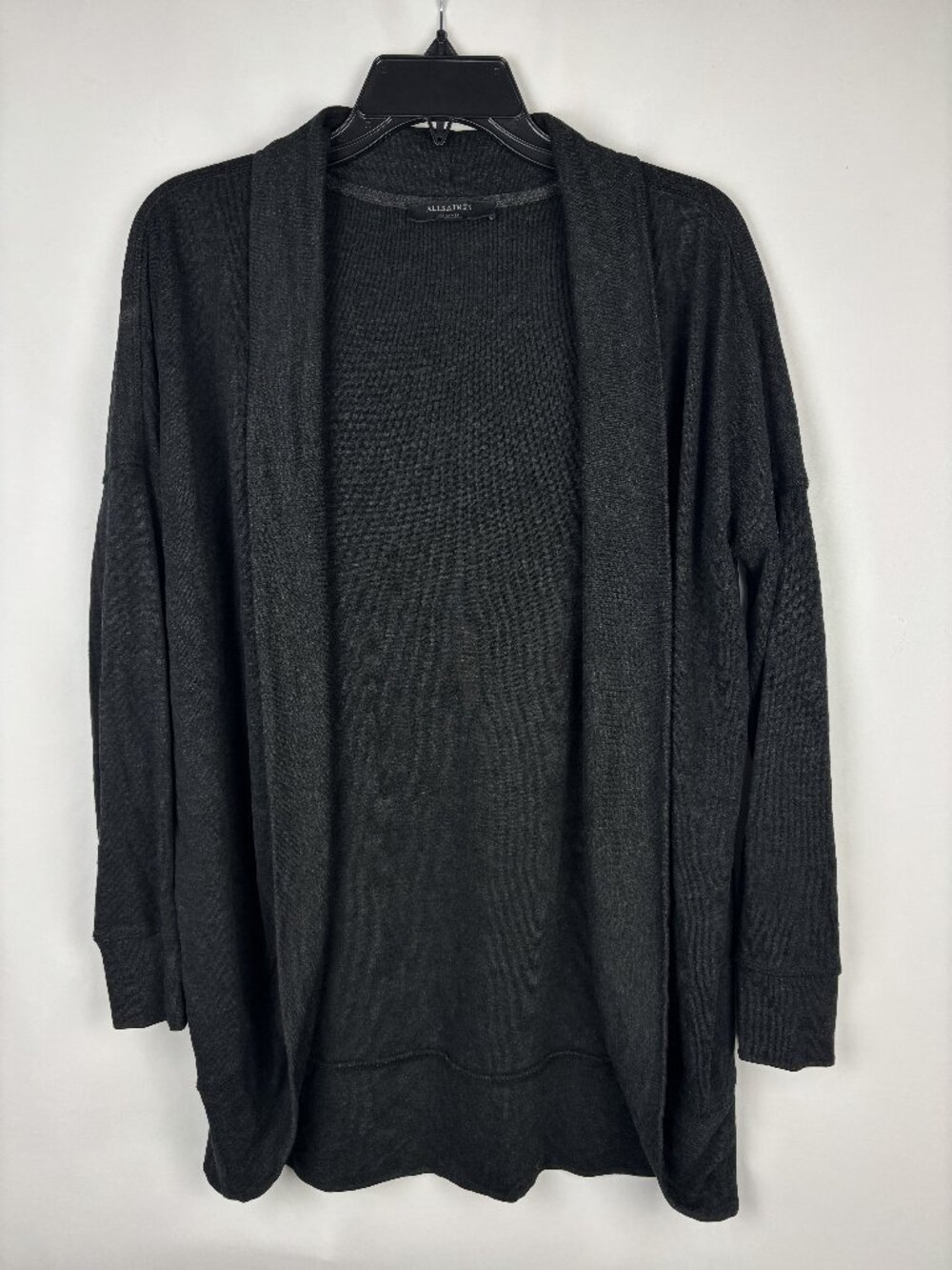 XS All Saints Alina Shrug Sweater Black Open Cardigan Soft Long Sleeve Stretch
